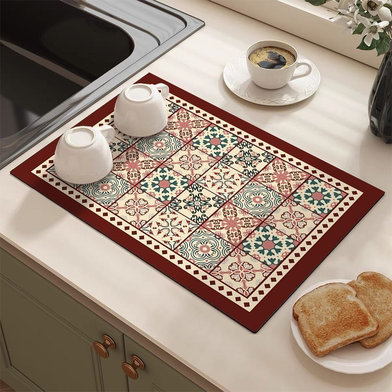 Retro Tile Pattern Absorbent D - đánh giá và giá Bar Mat Rubber