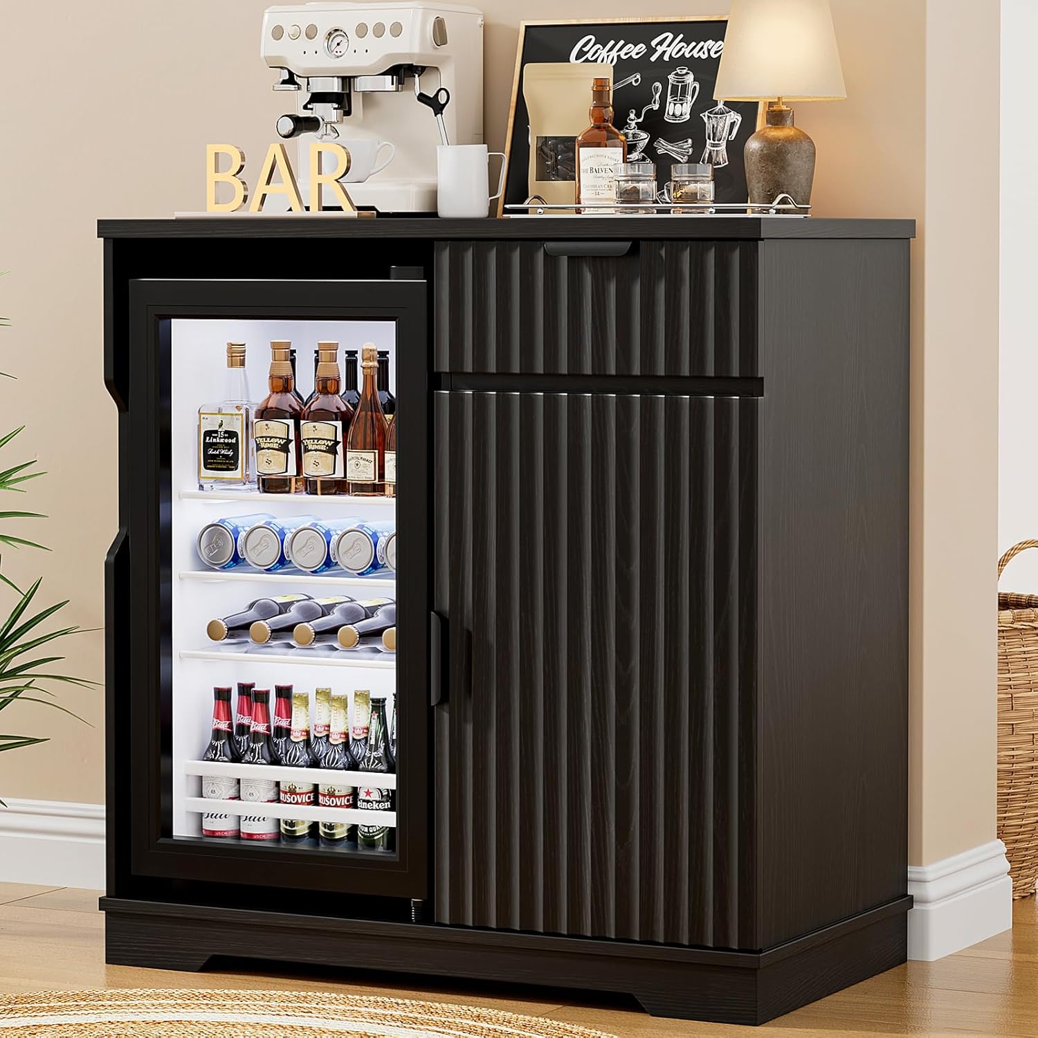 Fluted Coffee Bar Cabinet with - đánh giá và giá Home Bar And Cabinet